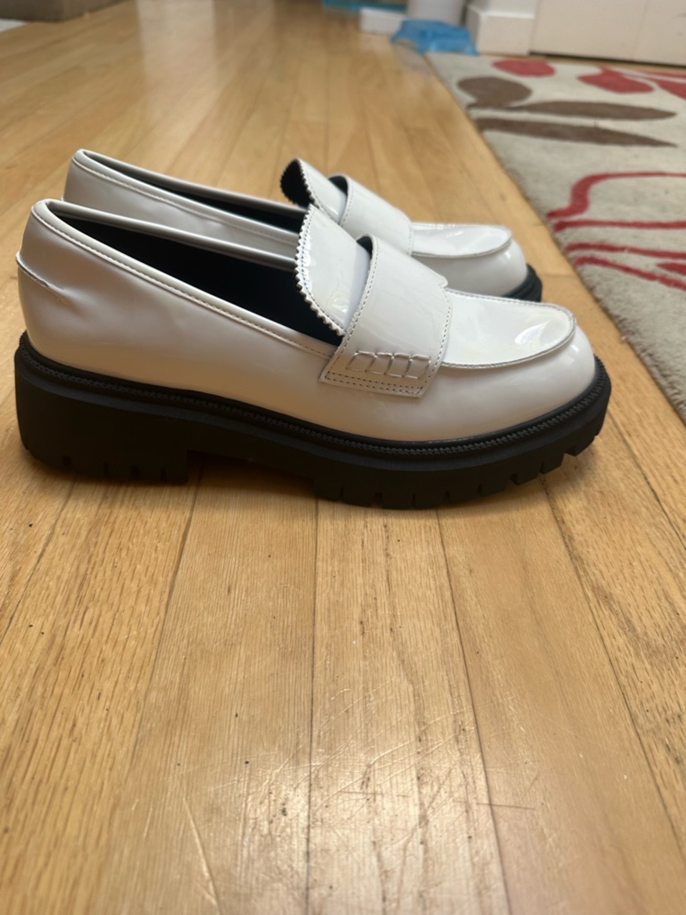 Skechers White Patent Chunky Sole Penny Loafers